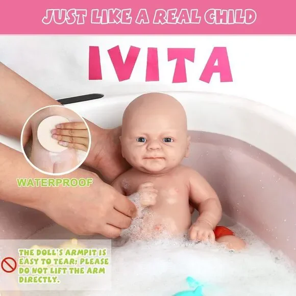 Ivita 7" Micro Preemie Full Body Silicone Baby Dolls Lifelike Mini Reborn Doll